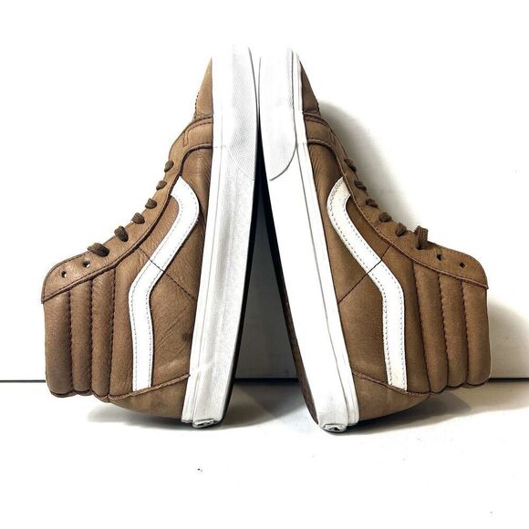 Vans Classic Sk8-Hi Tan Leather Womens Sz 9.5 Skate Shoes Mens 8 Lace Up Sneaker - Picture 6 of 10